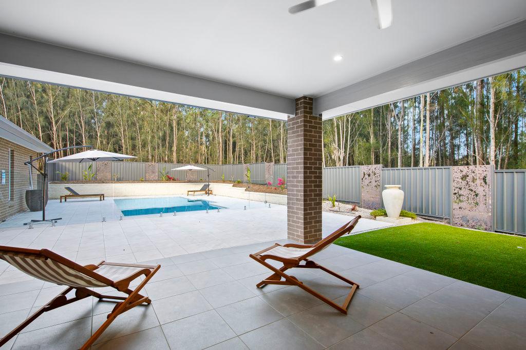 Deck chairs and a pool.